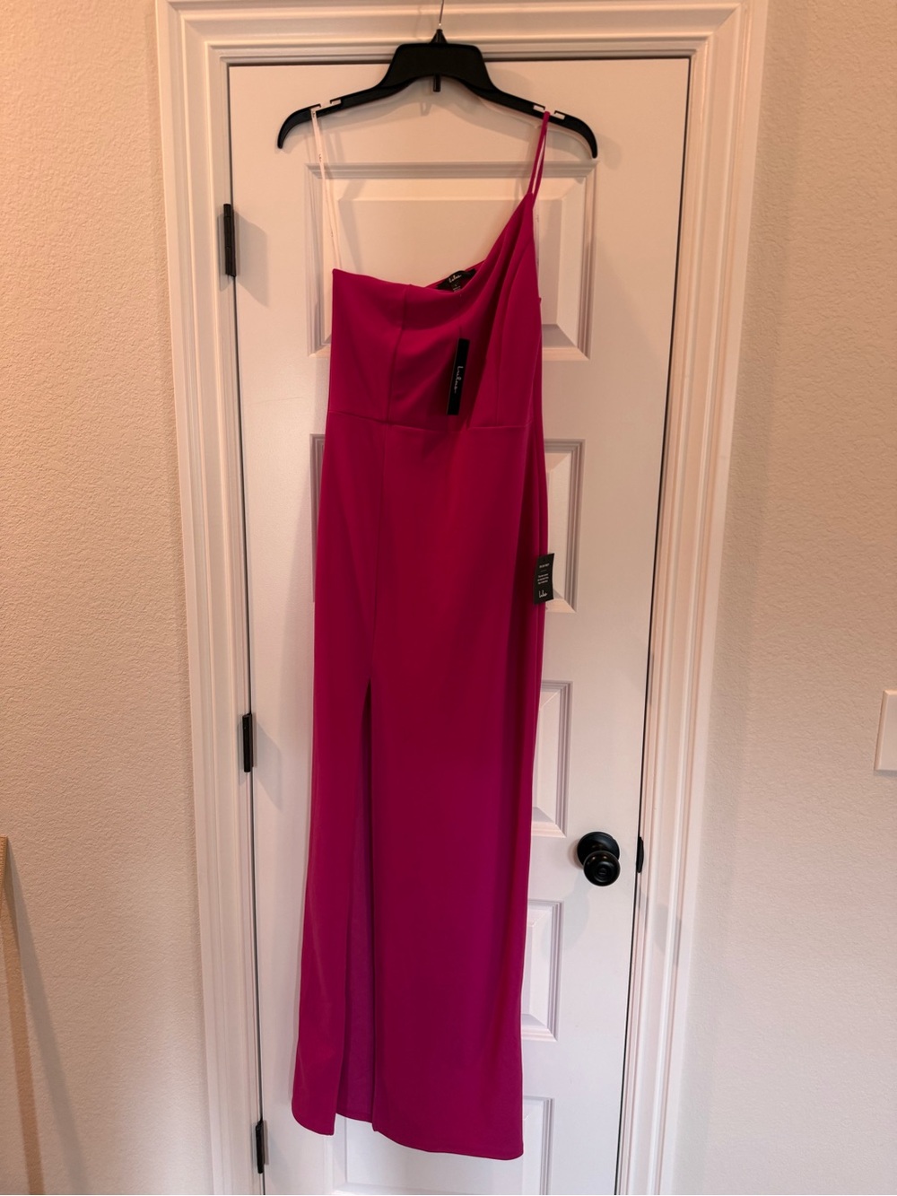 Lulu's One-Shoulder Keeper Of My Heart Magenta Large Maxi Dress Thigh Slit